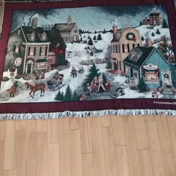 Linda Nelson Stocks: Tapestry throw blanket Christmas winter scene. - Picture 7 of 7